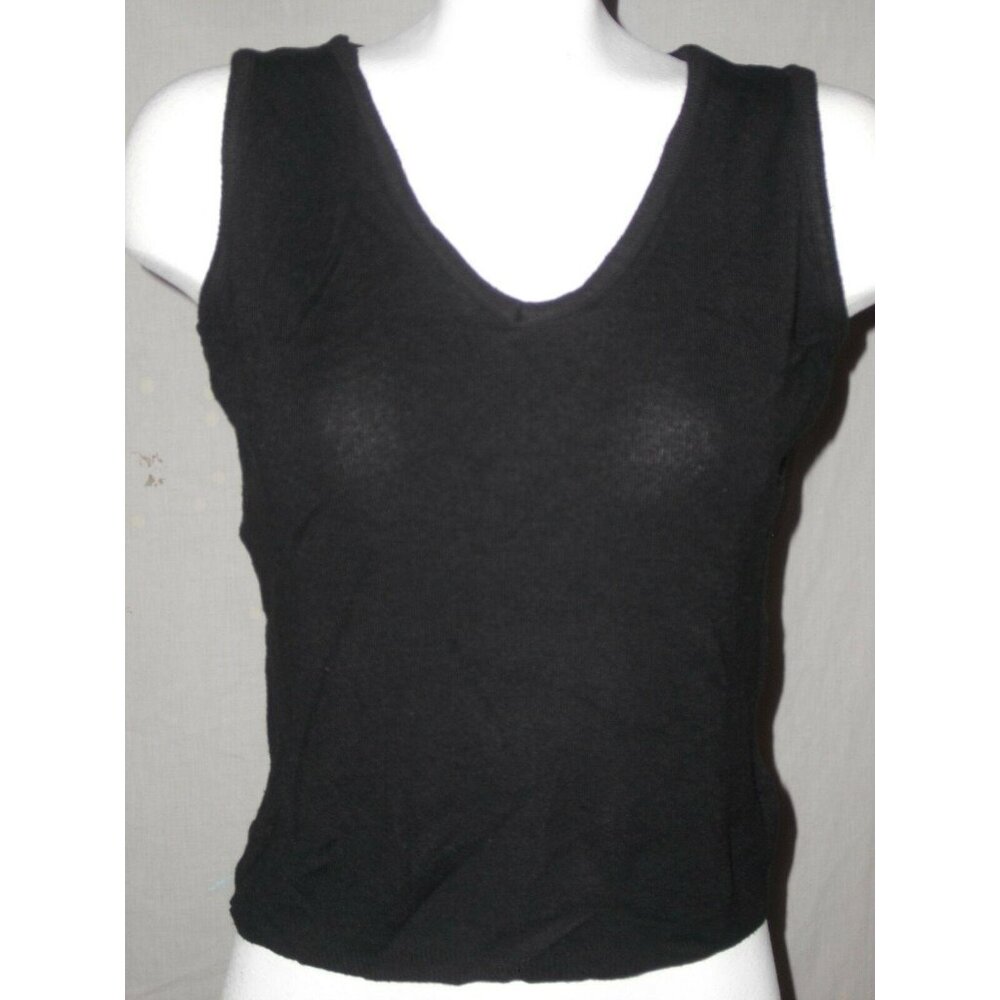 Finity Womens Sweater Black Sleeveless V-Neck Tank Top Size Small
